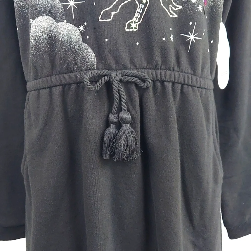 Wonder Nation Girls Long Sleeve Unicorn Sequins Dress tassel - black - L (10/12)